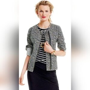 CAbi Cliffside Moto Jacket Cotton Stretch Collarless Zipper Multicoloured Med